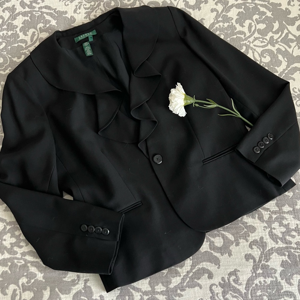 Ralph Lauren vintage wool blazer ruffle front trim size 12